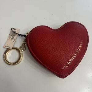 Victoria's Secret Hearts Pouch Keychain Coin Purse Heart In red